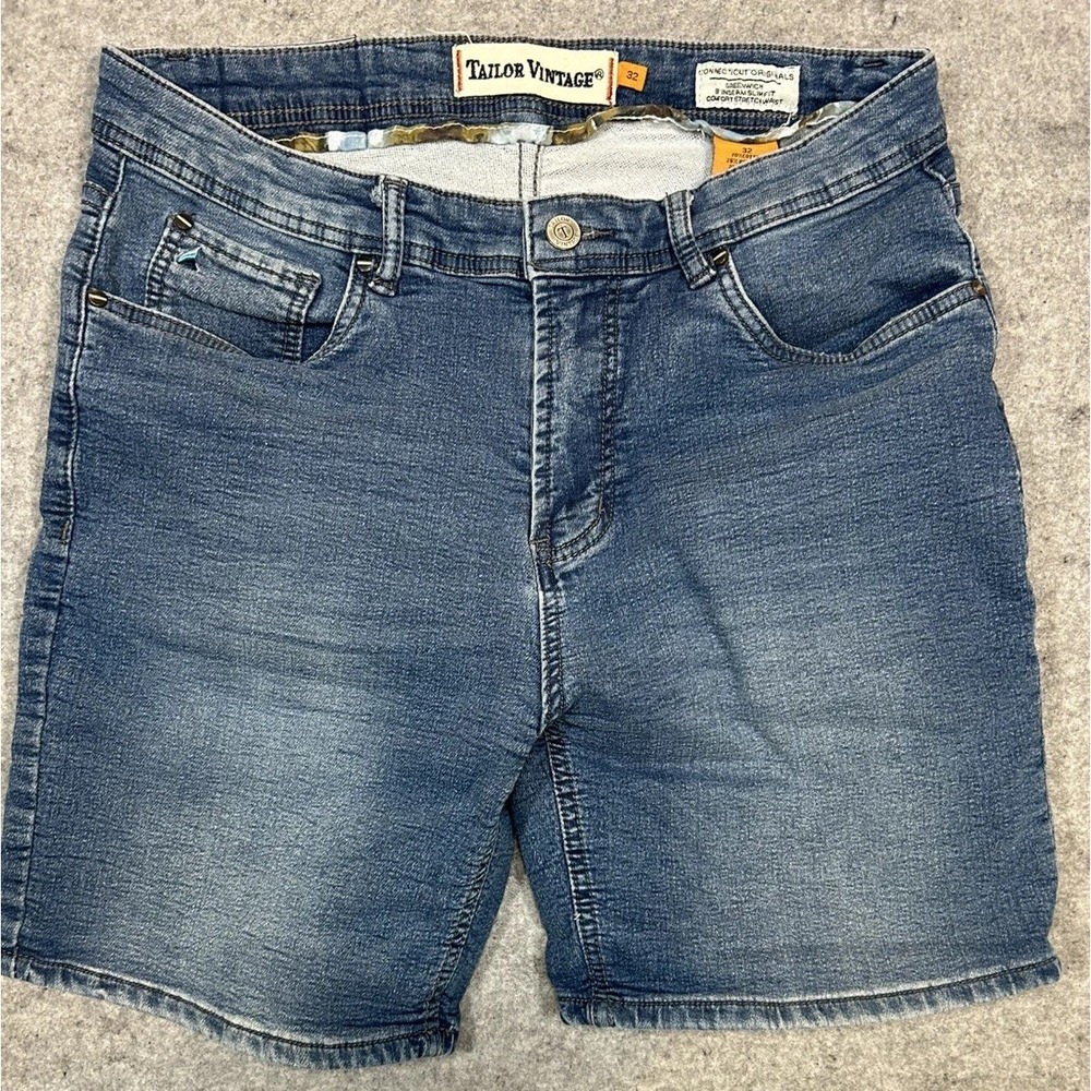 Taylor Vintage Shorts Mens 9" Inseam Slim Fit Bermuda Denim Stretch Cotton Blue